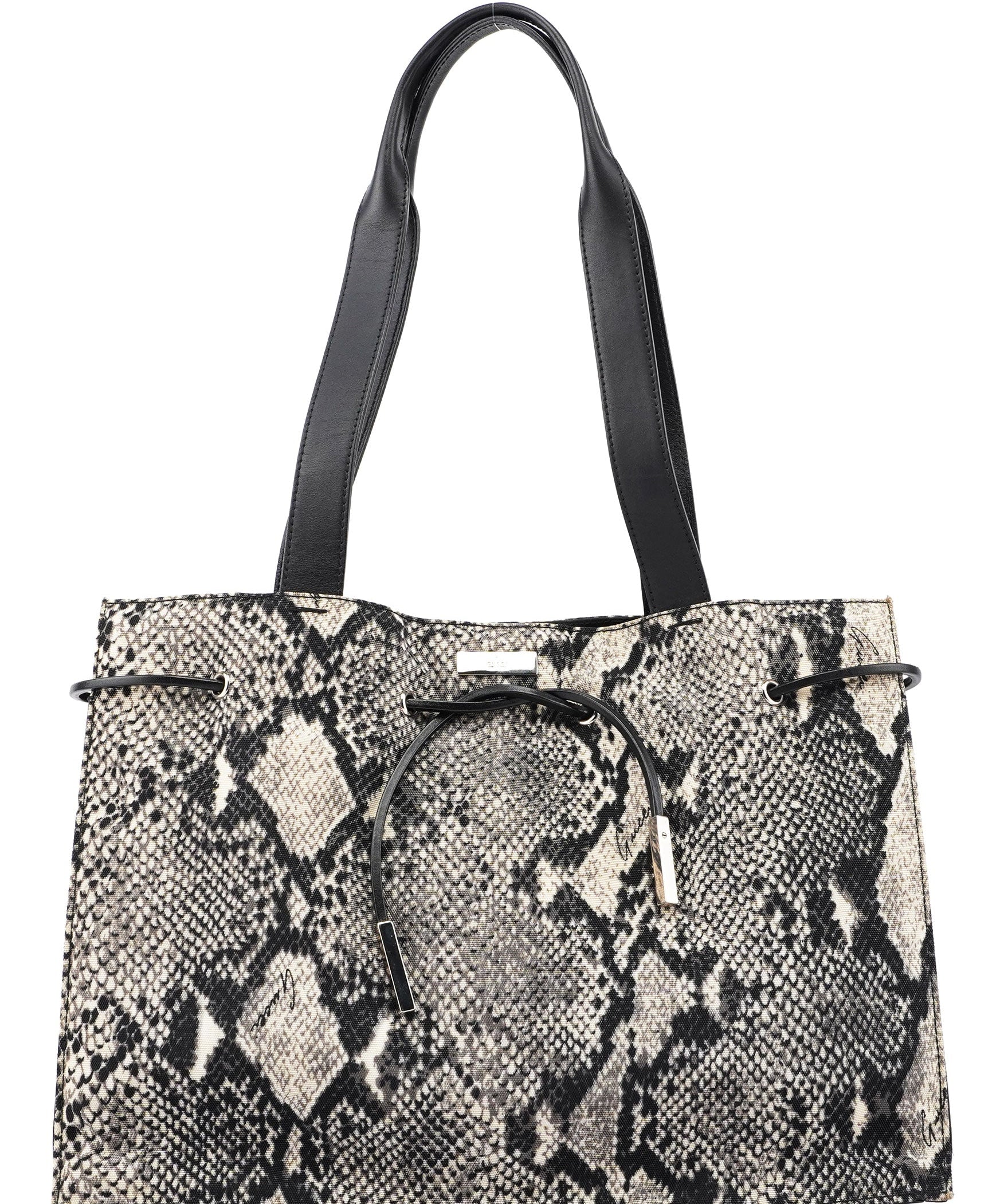 Gucci 1999 Grey Snakeskin Print Drawstring Tote Bag