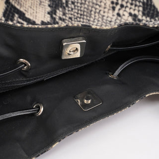Gucci 1999 Grey Snakeskin Print Drawstring Tote Bag