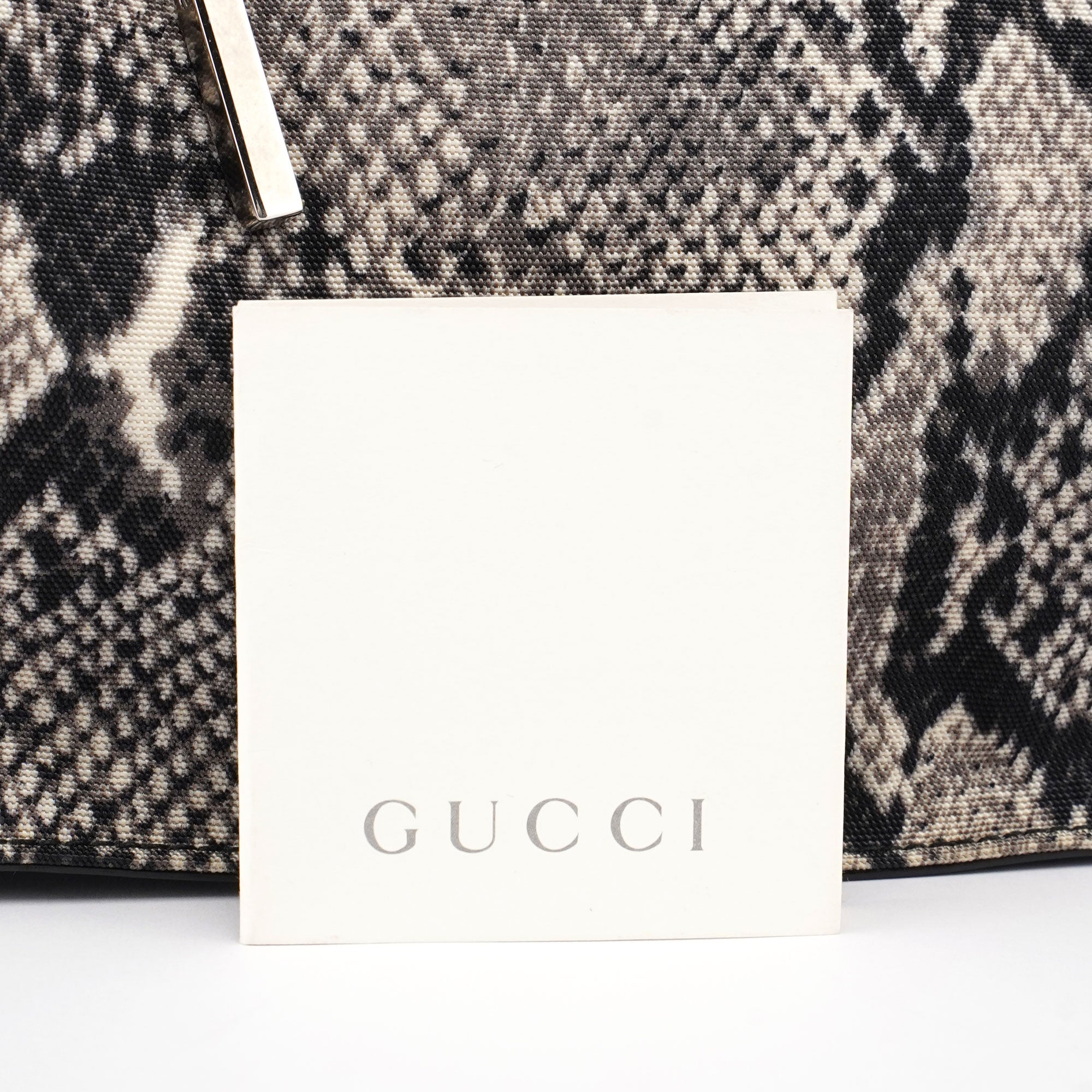 Gucci 1999 Grey Snakeskin Print Drawstring Tote Bag