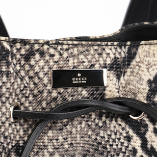Gucci 1999 Grey Snakeskin Print Drawstring Tote Bag