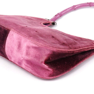 Gucci 1999 Pink Velvet Bamboo Shoulder Bag