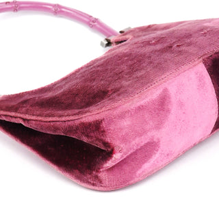 Gucci 1999 Pink Velvet Bamboo Shoulder Bag