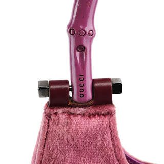 Gucci 1999 Pink Velvet Bamboo Shoulder Bag