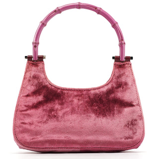Gucci 1999 Pink Velvet Bamboo Shoulder Bag