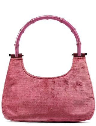 Gucci 1999 Pink Velvet Bamboo Shoulder Bag