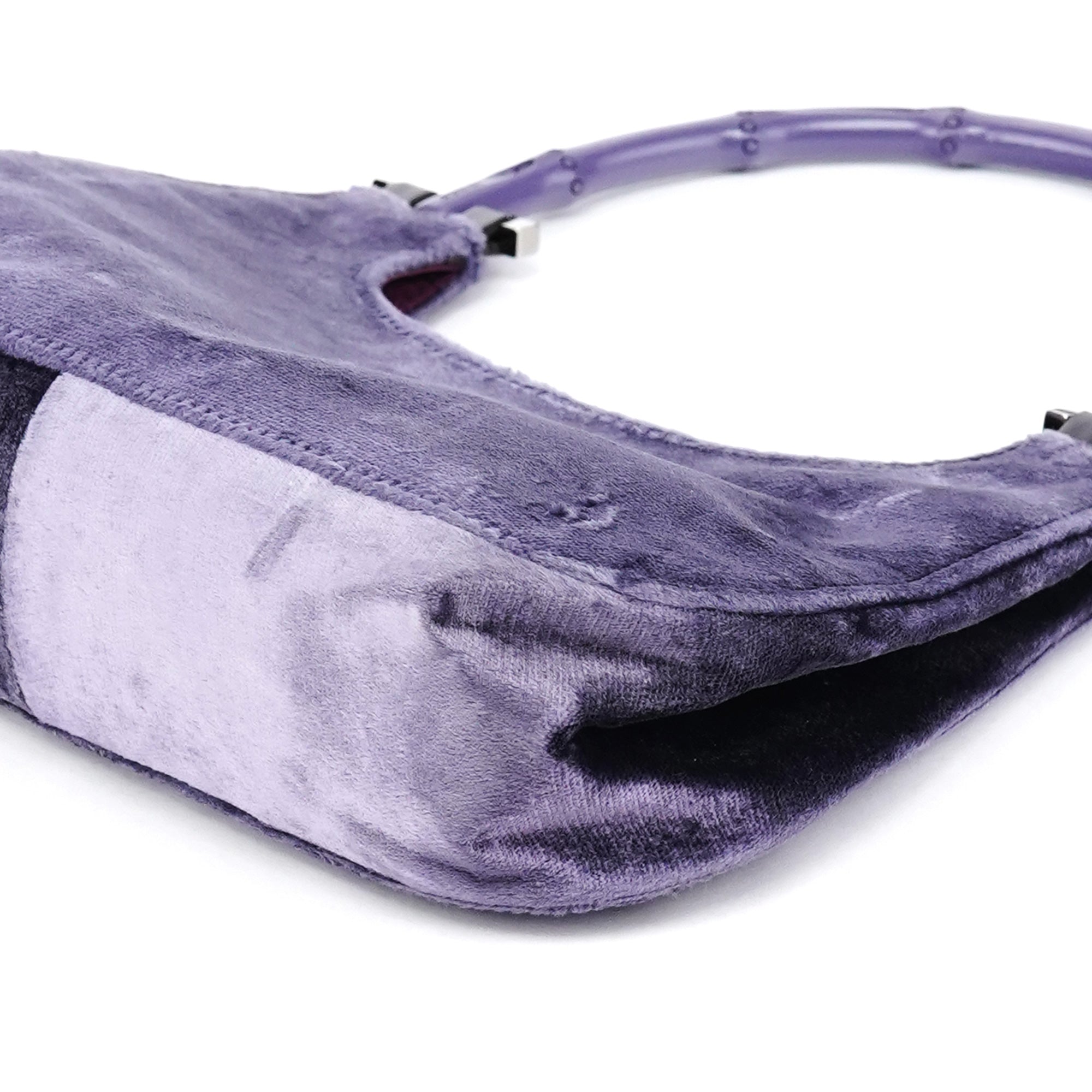 Gucci 1999 Purple Velvet Bamboo Shoulder Bag