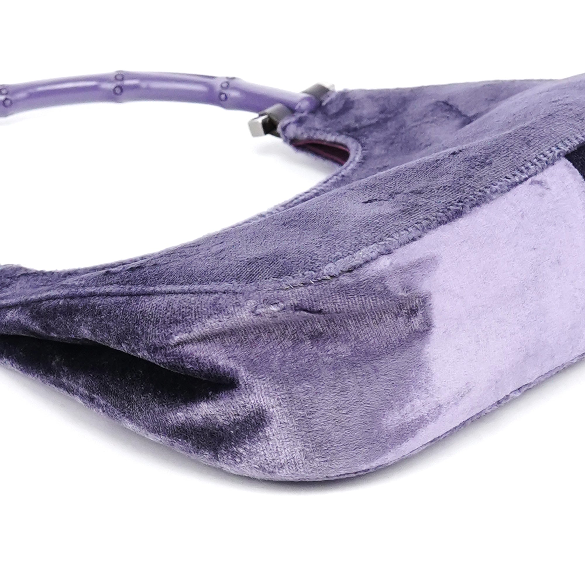 Gucci 1999 Purple Velvet Bamboo Shoulder Bag