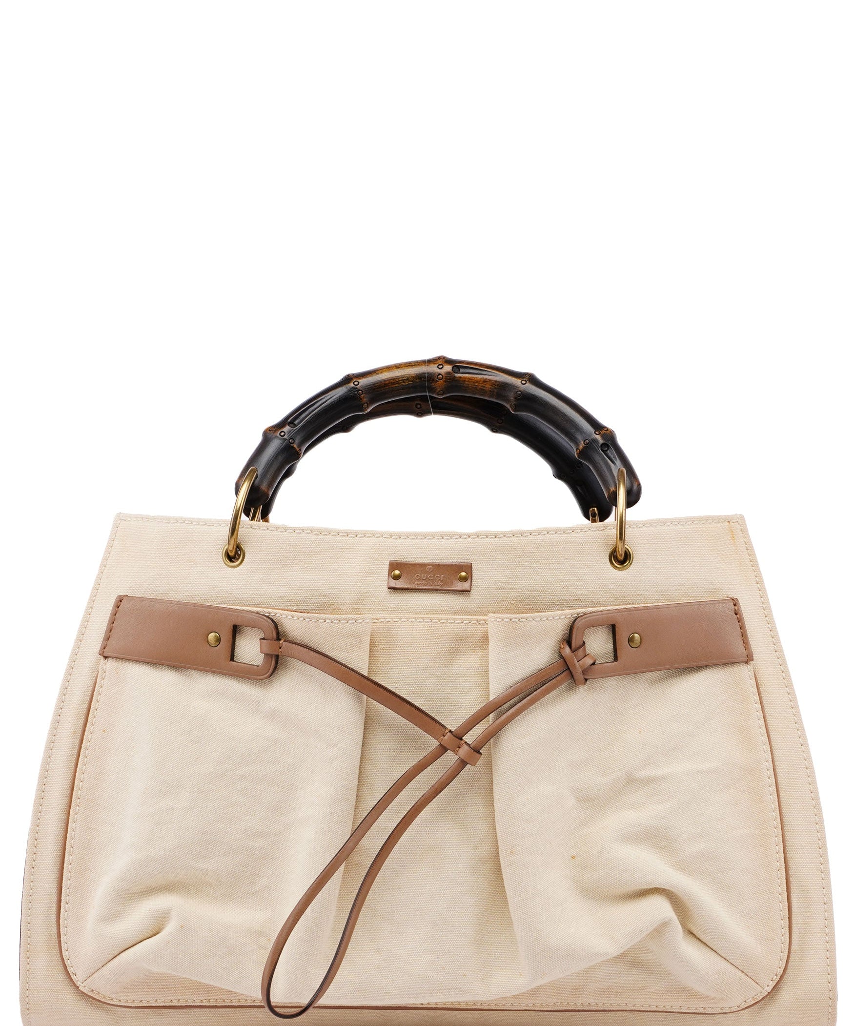 Gucci 2002 Beige Canvas Bamboo Tote