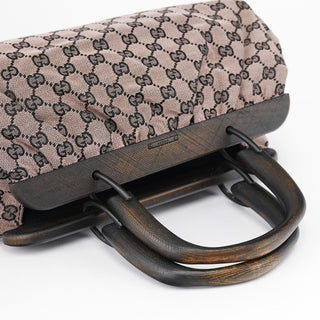 Gucci 2002 Beige GG Wood Handle Doctor Bag