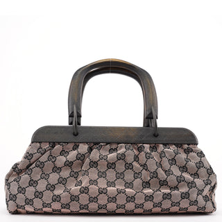Gucci 2002 Beige GG Wood Handle Doctor Bag