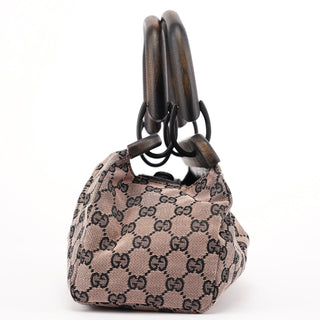 Gucci 2002 Beige GG Wood Handle Doctor Bag