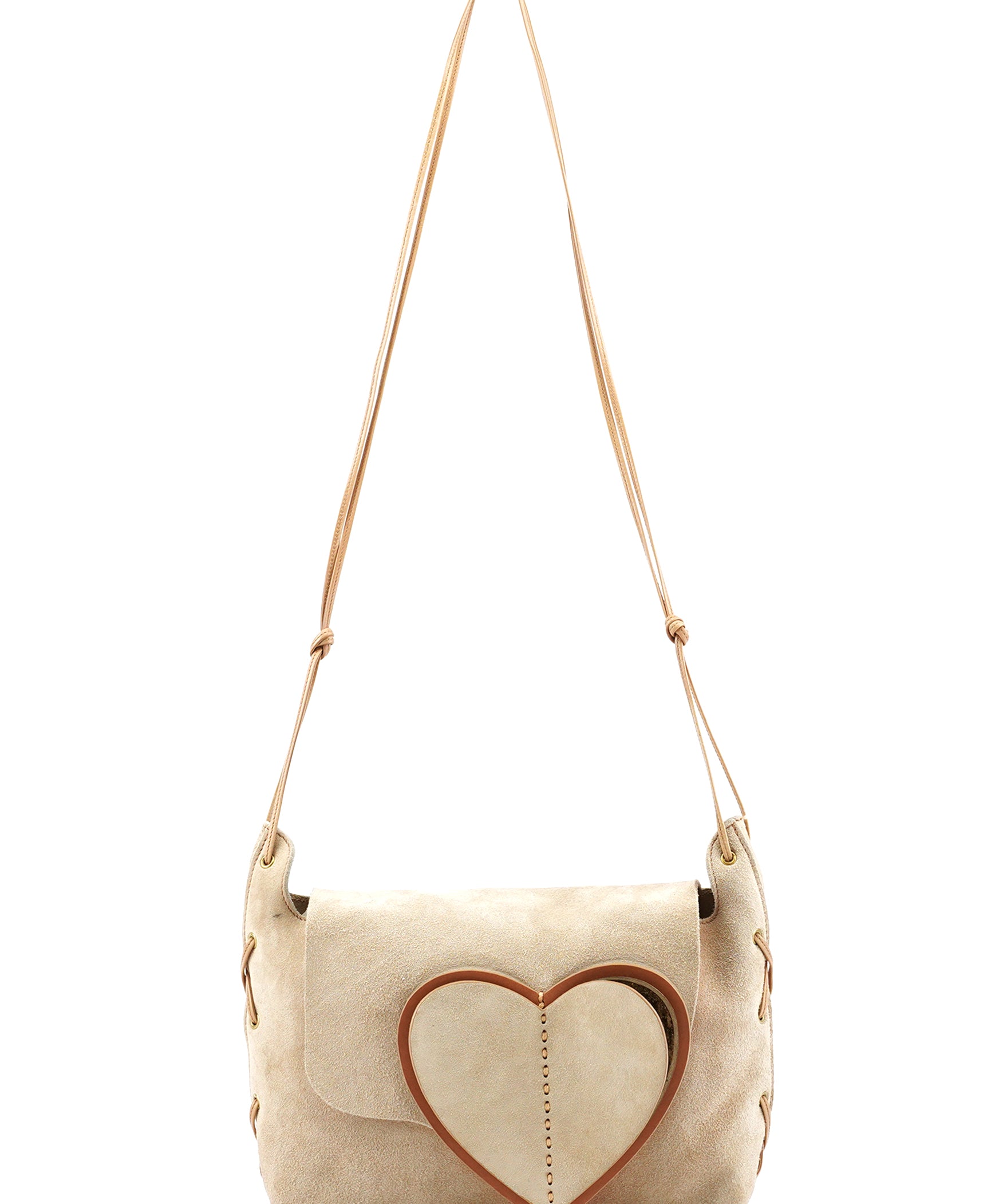 Gucci 2002 Beige Suede Heart Crossbody Bag