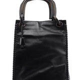 Gucci 2002 Borsa con manici in legno in pelle di vitello nera