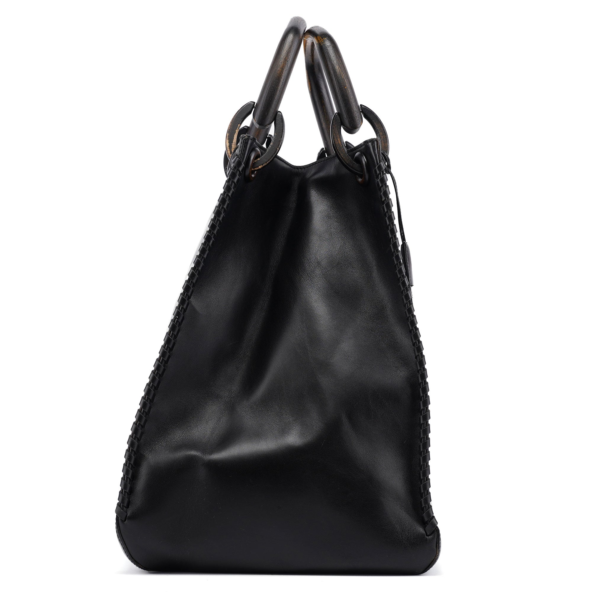 Gucci 2002 Borsa con manici in legno in pelle di vitello nera