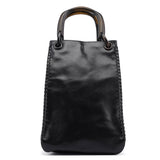 Gucci 2002 Borsa con manici in legno in pelle di vitello nera