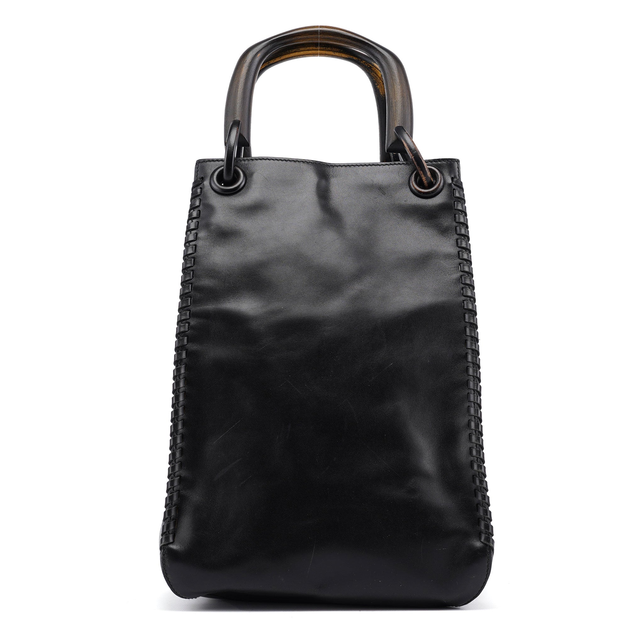 Gucci 2002 Borsa con manici in legno in pelle di vitello nera