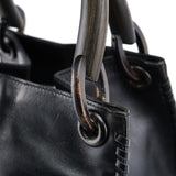 Gucci 2002 Borsa con manici in legno in pelle di vitello nera