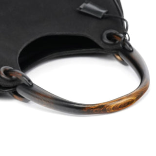 Gucci 2002 Black Canvas Wood Handle Shoulder Bag