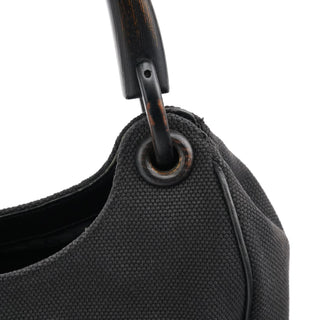 Gucci 2002 Black Canvas Wood Handle Shoulder Bag
