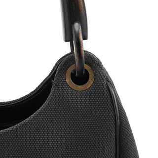 Gucci 2002 Black Canvas Wood Handle Shoulder Bag