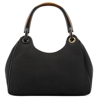 Gucci 2002 Black Canvas Wood Handle Shoulder Bag