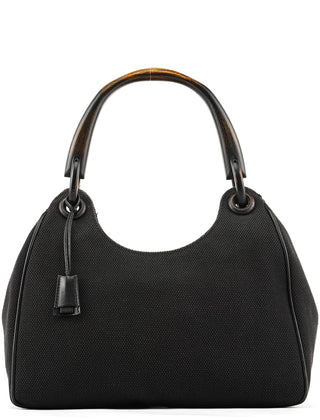 Gucci 2002 Black Canvas Wood Handle Shoulder Bag