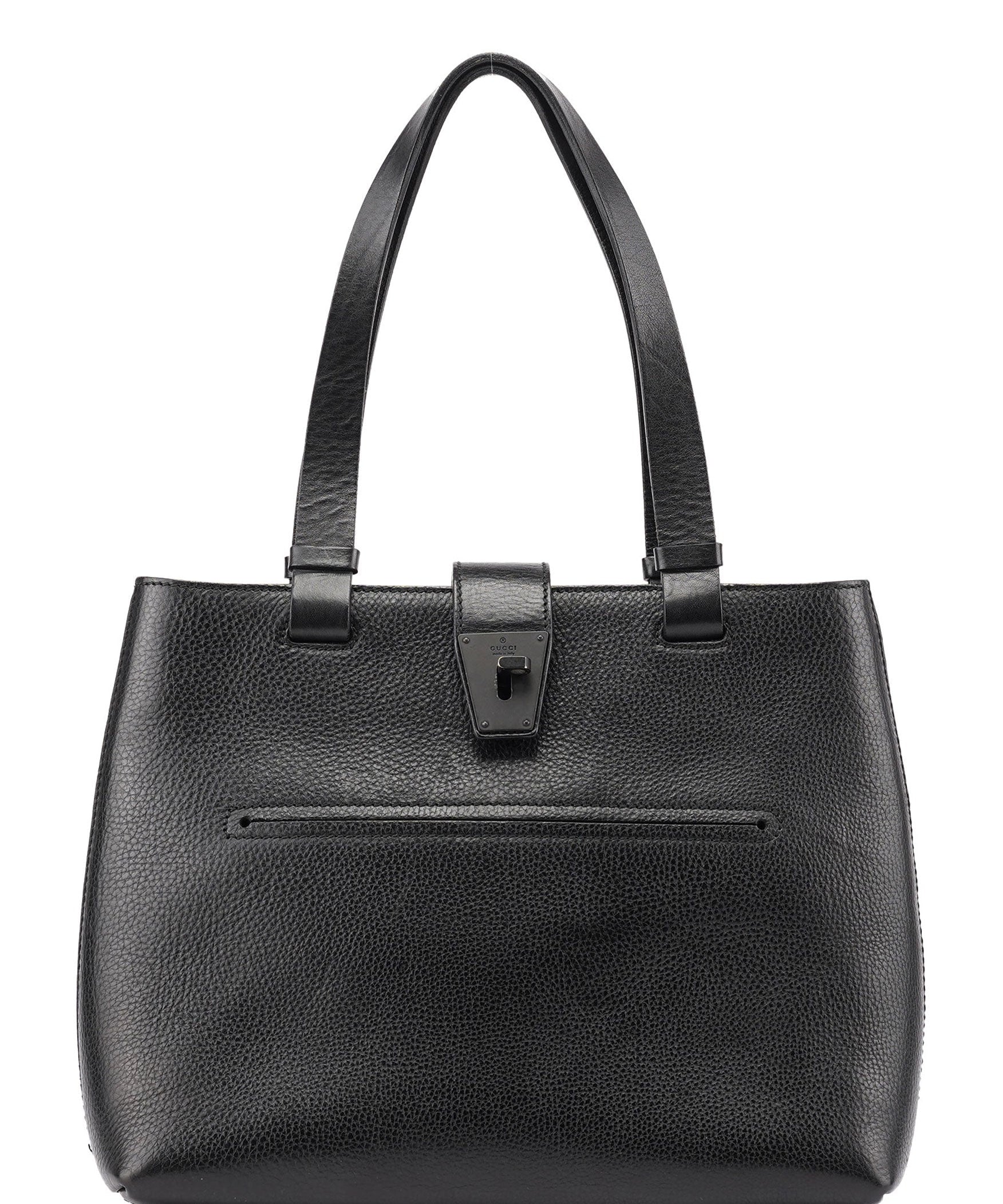 Gucci 2002 Black Leather Turnlock Tote Bag