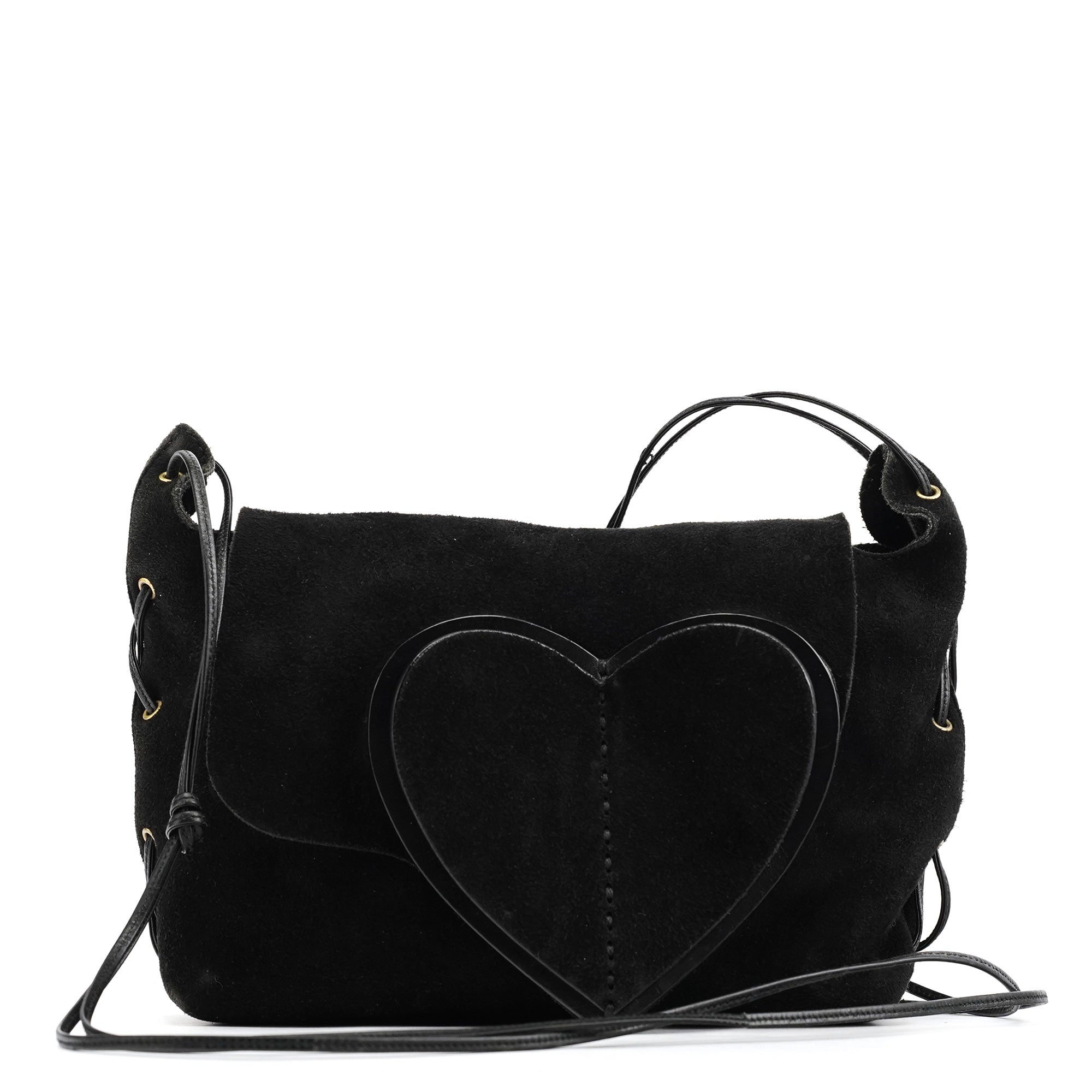 Gucci 2002 Black Suede Heart Crossbody Bag