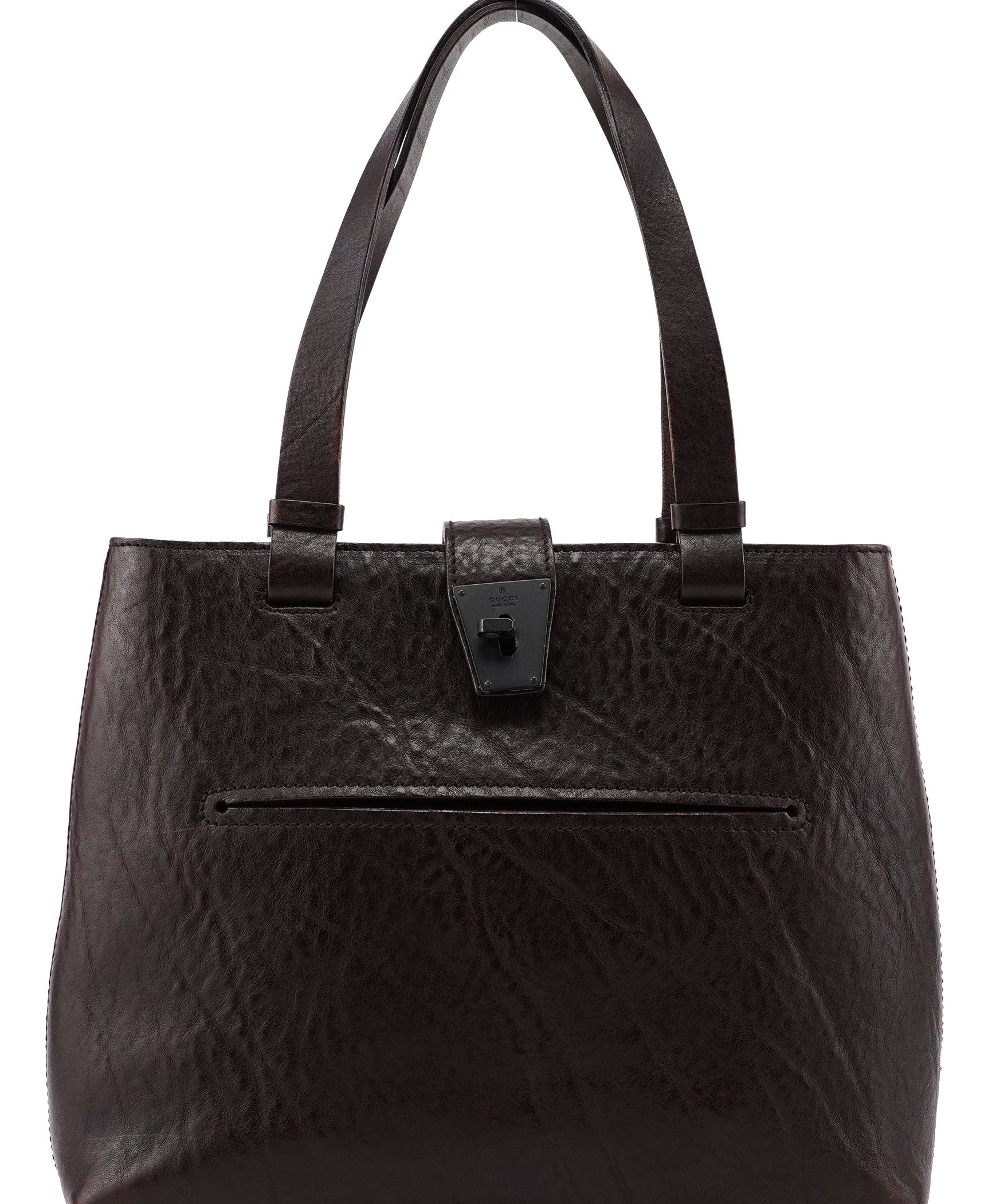 Gucci 2002 Brown Leather Turnlock Tote