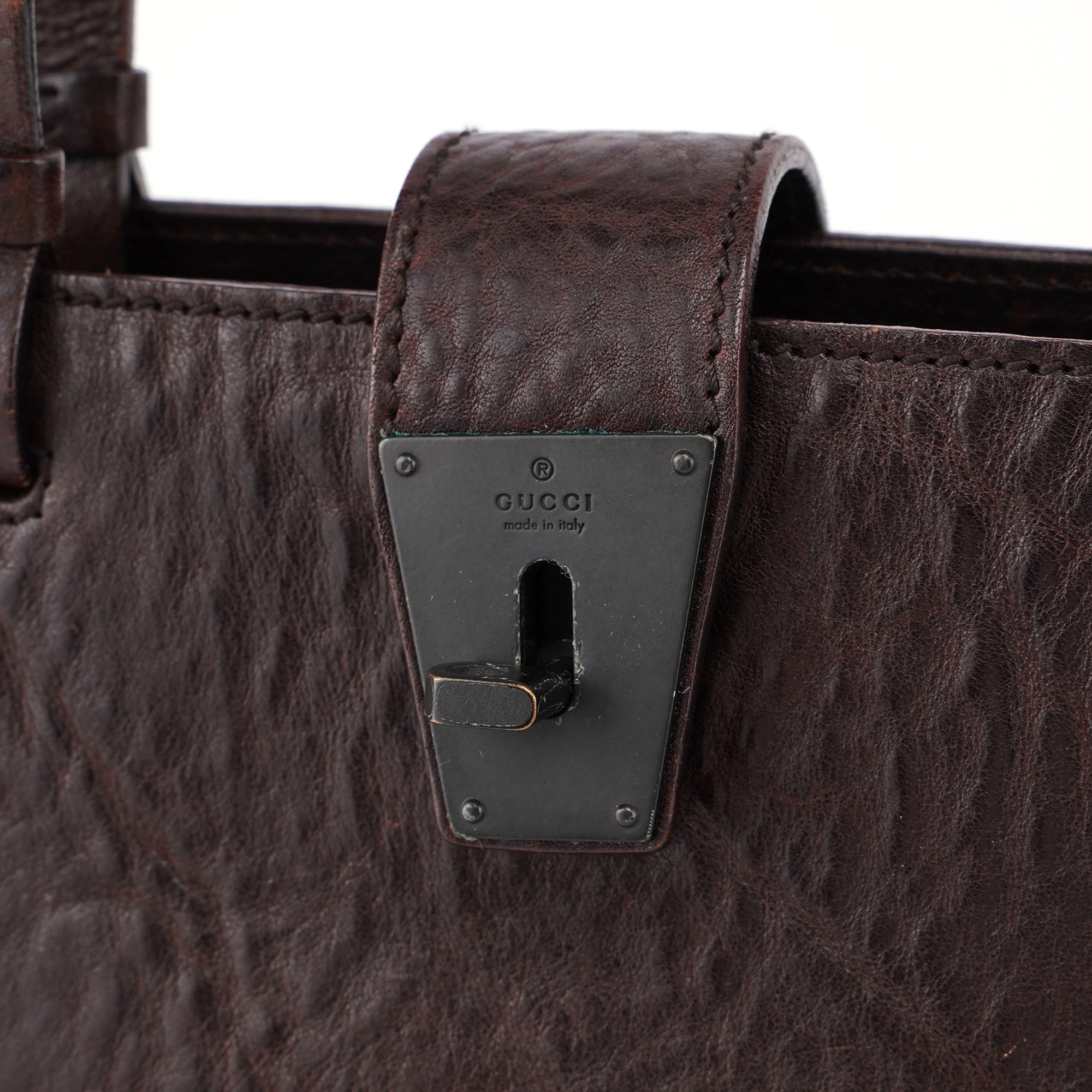 Gucci 2002 Brown Leather Turnlock Tote