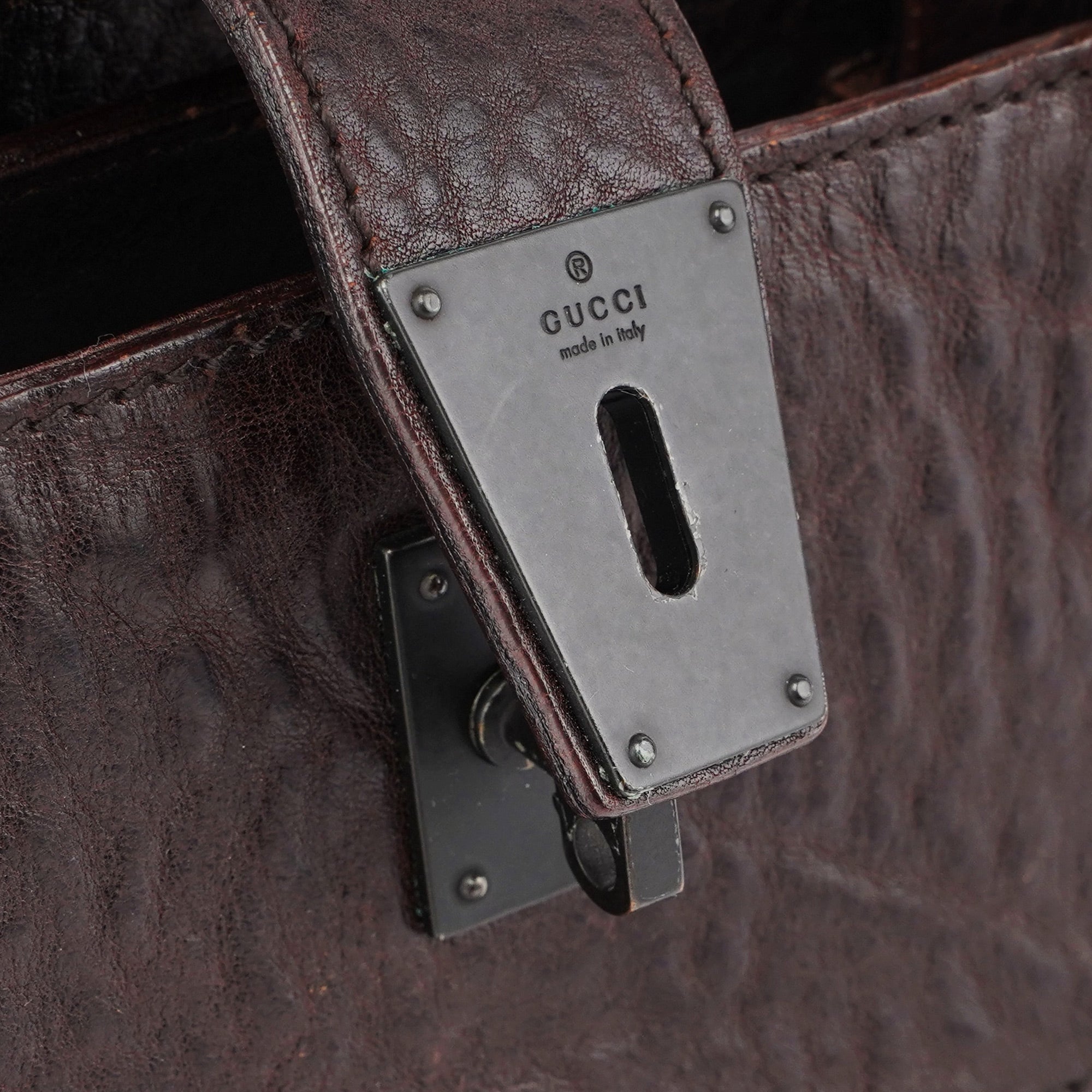 Gucci 2002 Brown Leather Turnlock Tote