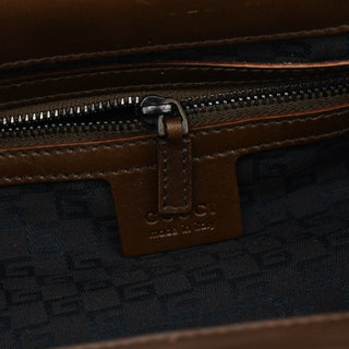 Gucci 2002 Brown Leather Wood Handle Bag