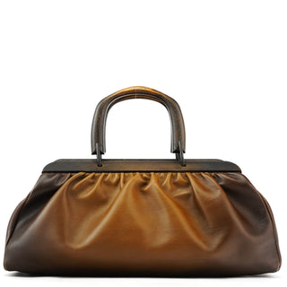 Gucci 2002 Brown Leather Wood Handle Bag
