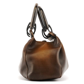 Gucci 2002 Brown Leather Wood Handle Bag