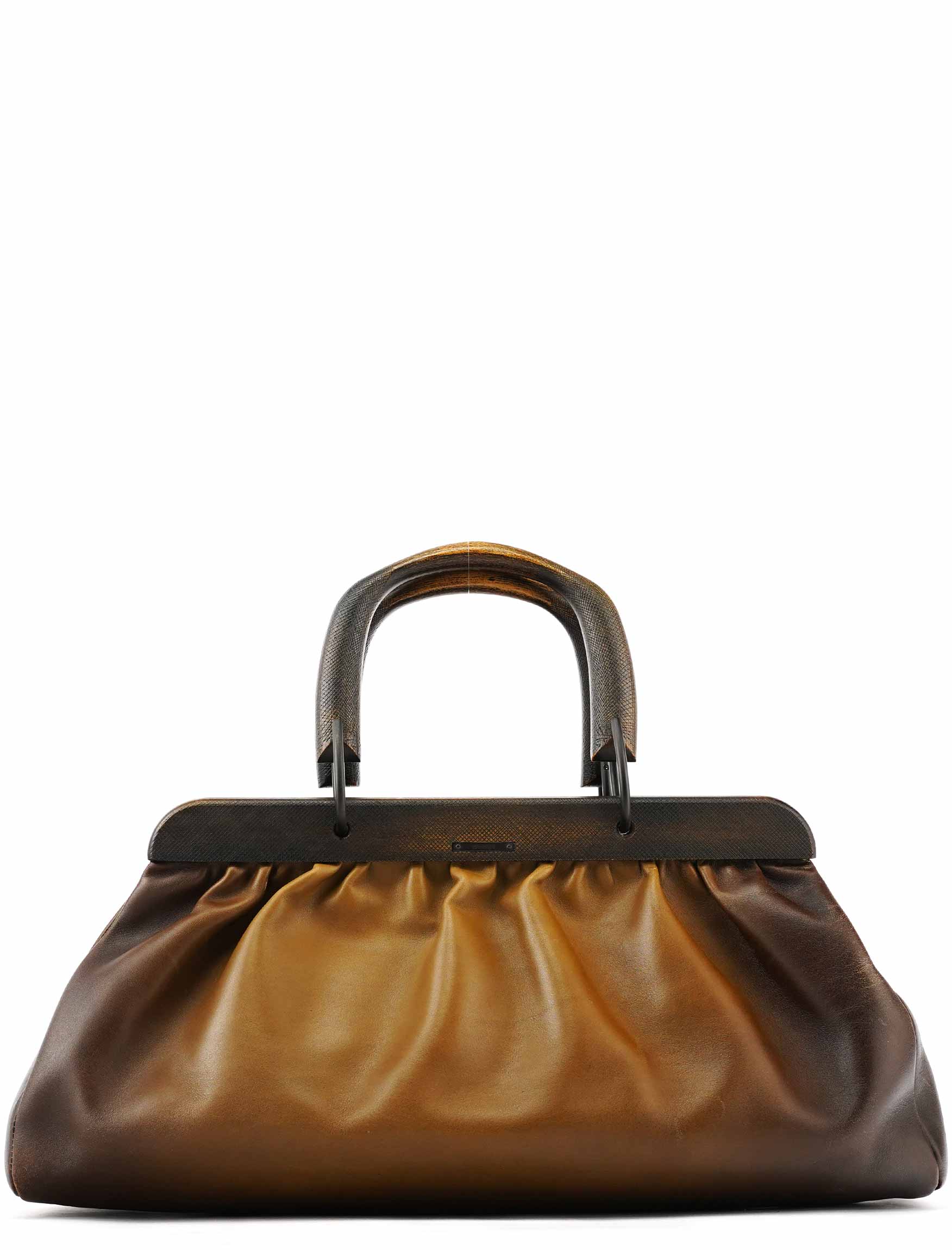 Gucci 2002 Brown Leather Wood Handle Bag
