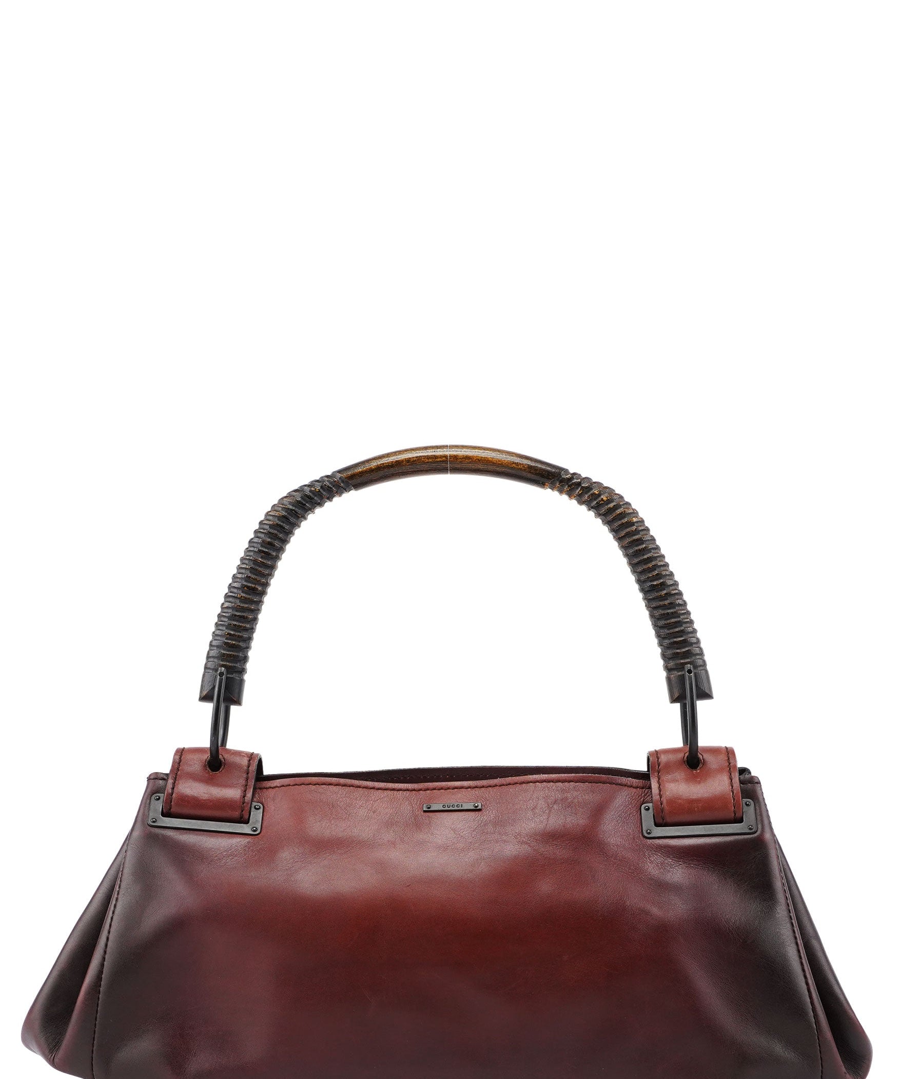 Gucci 2002 Brown Leather Wood Handle Bag