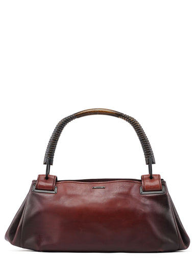 Gucci 2002 Brown Leather Wood Handle Bag