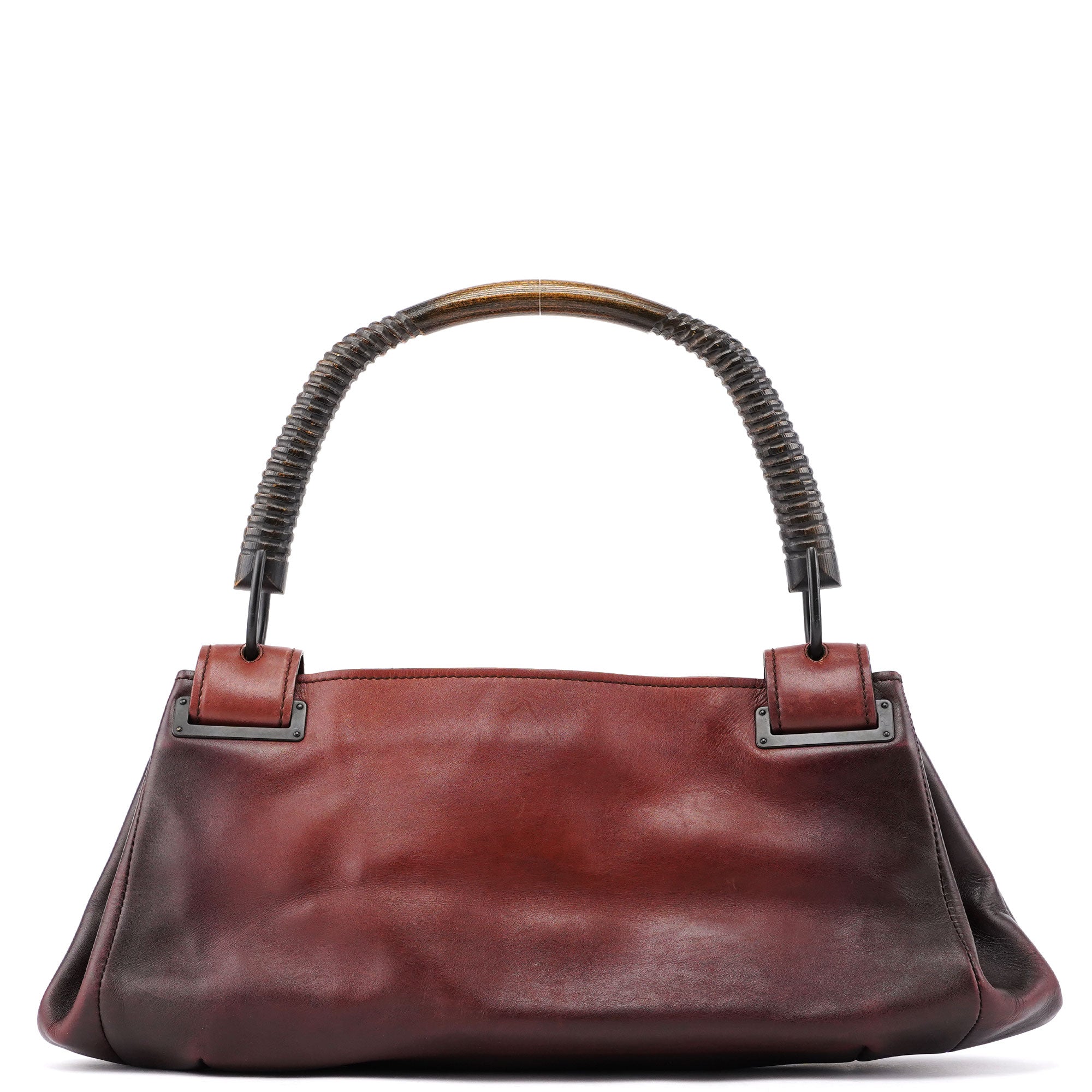 Gucci 2002 Brown Leather Wood Handle Bag