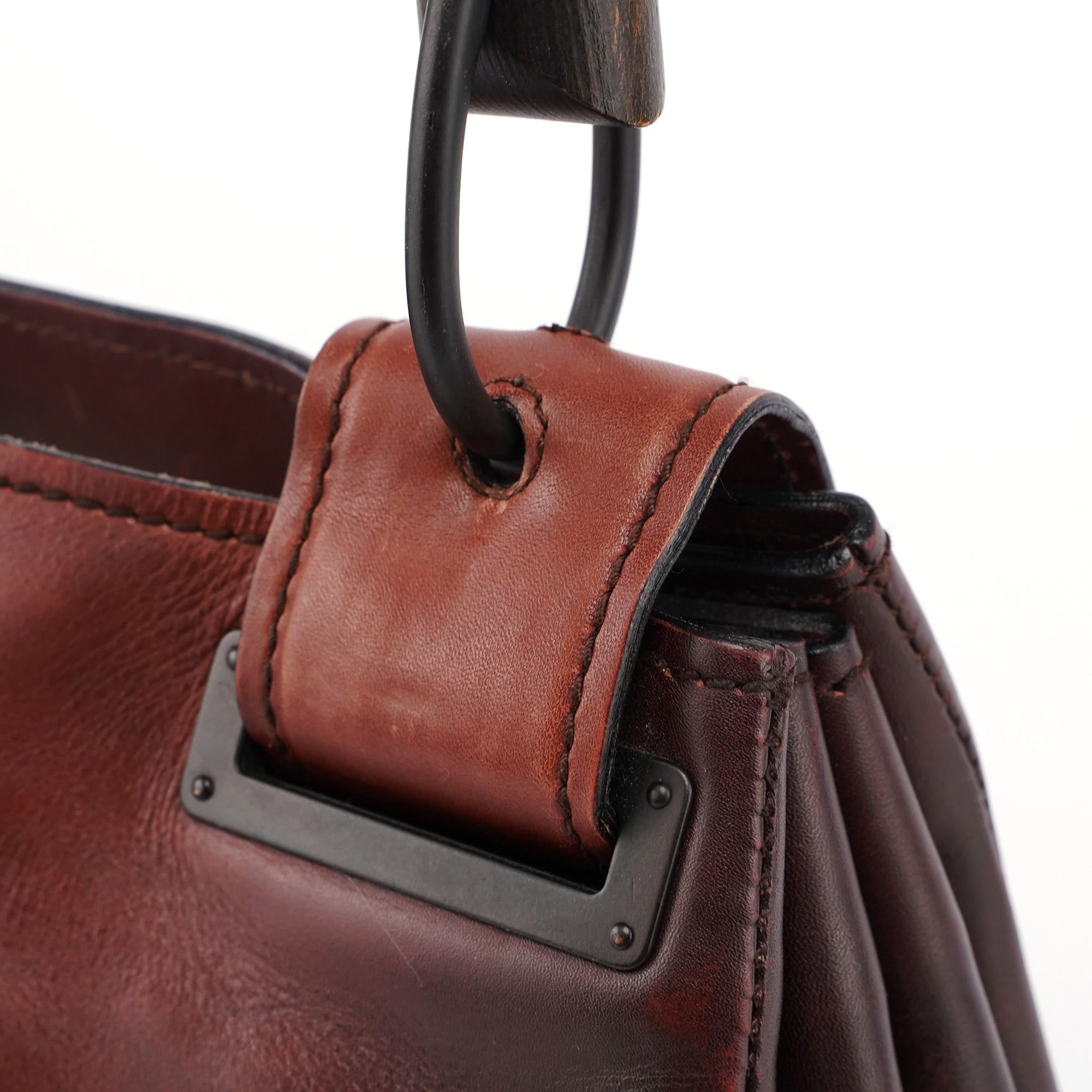 Gucci 2002 Brown Leather Wood Handle Bag