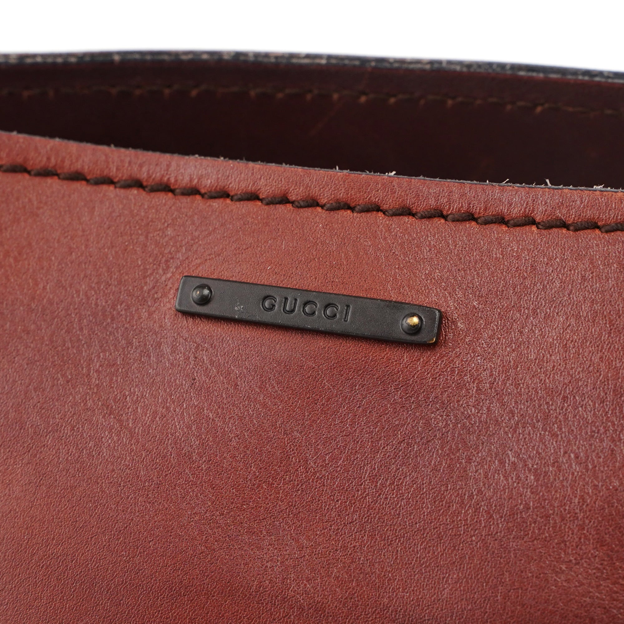 Gucci 2002 Brown Leather Wood Handle Bag