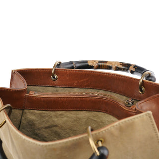 Gucci 2003 Beige Canvas Bamboo Tote Bag