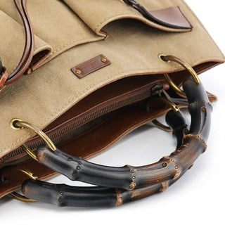 Gucci 2003 Beige Canvas Bamboo Tote Bag