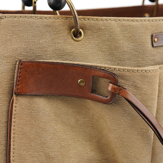 Gucci 2003 Beige Canvas Bamboo Tote Bag