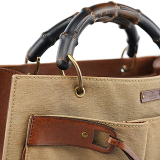 Gucci 2003 Beige Canvas Bamboo Tote Bag
