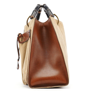 Gucci 2003 Beige Canvas Bamboo Tote Bag