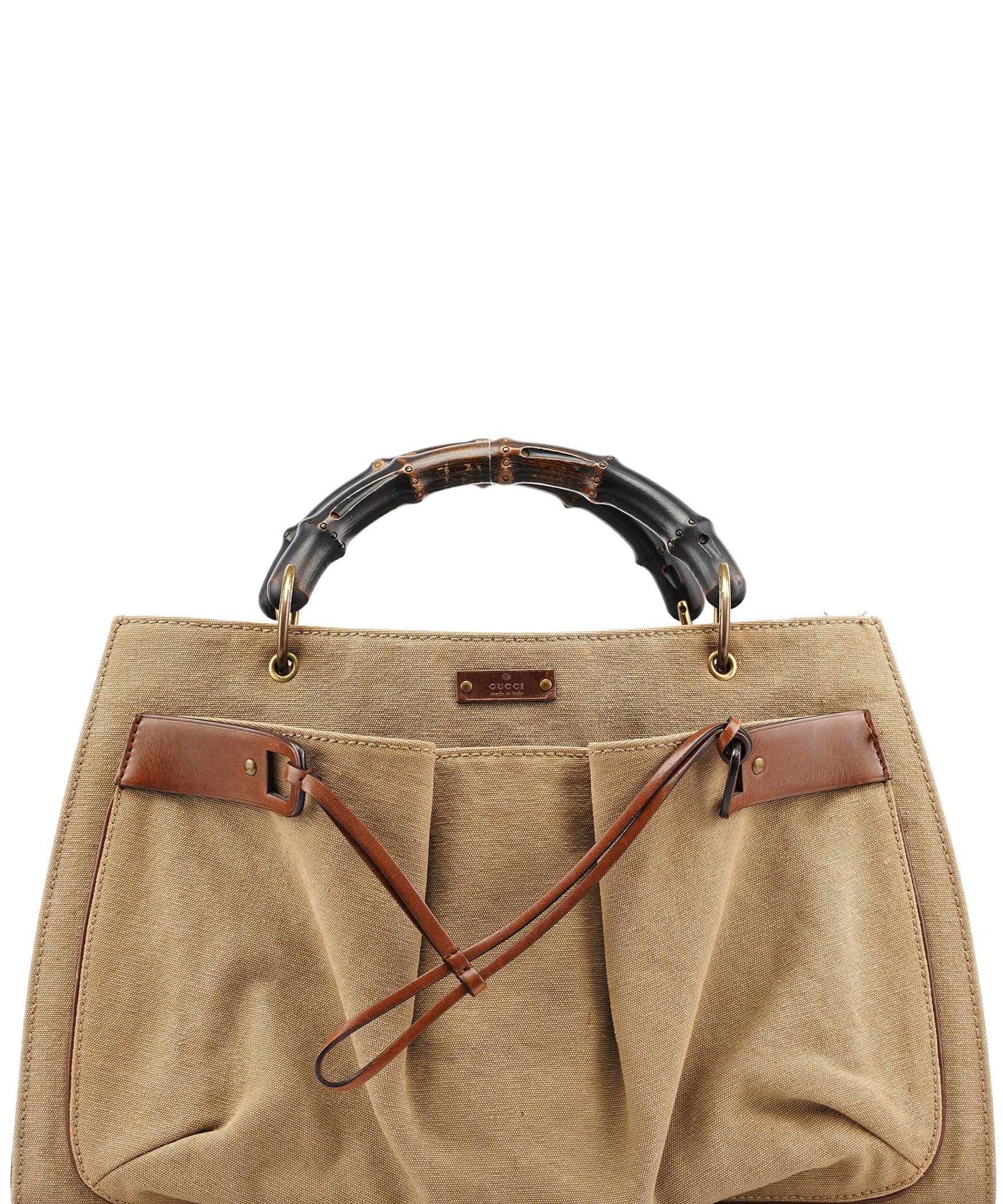 Gucci 2003 Beige Canvas Bamboo Tote Bag