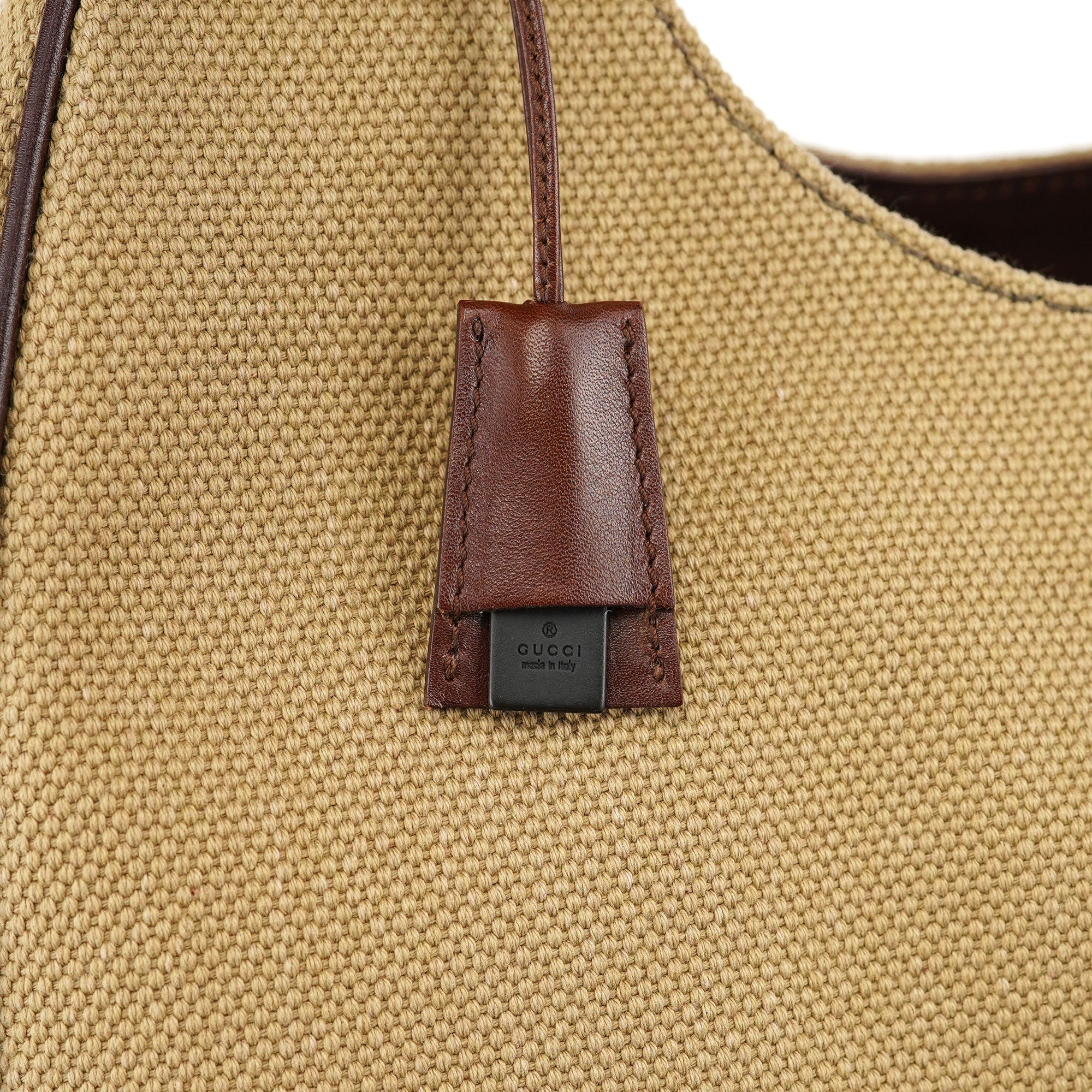 Gucci 2003 Sac porté épaule en toile beige à anses en bois