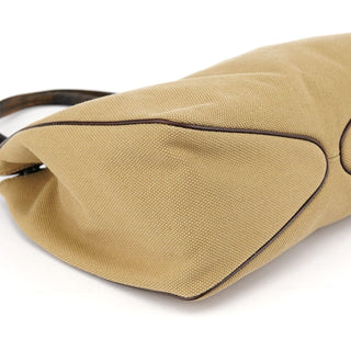Gucci 2003 Beige Canvas Wood Handle Shoulder Bag