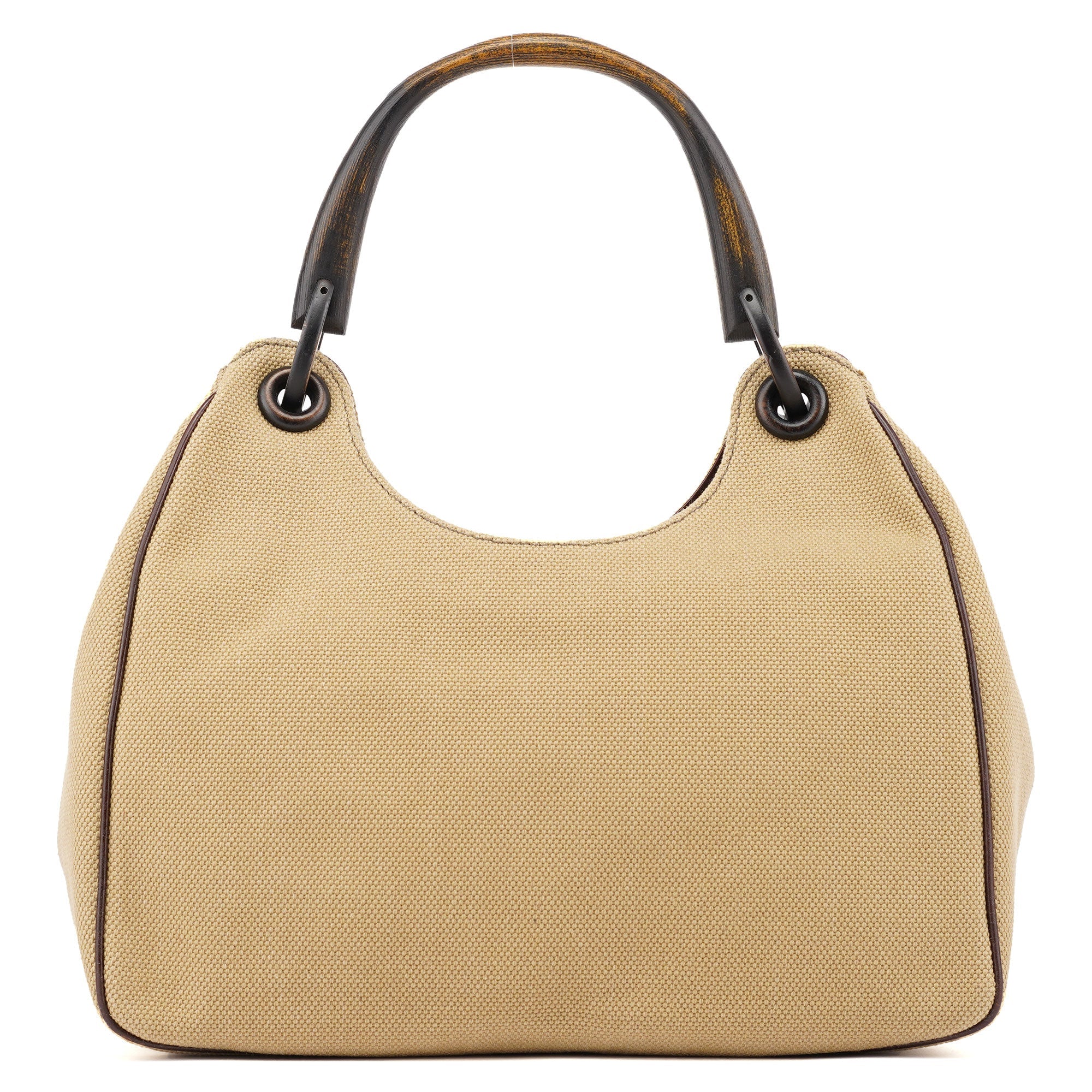 Gucci 2003 Sac porté épaule en toile beige à anses en bois