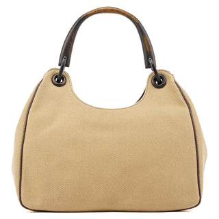 Gucci 2003 Beige Canvas Wood Handle Shoulder Bag